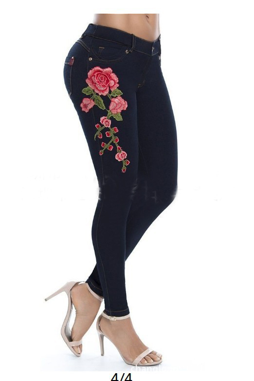 SZ60173-1 Womens Fashion Sexy Floral Print Skinny Jeans Denim Long Pants